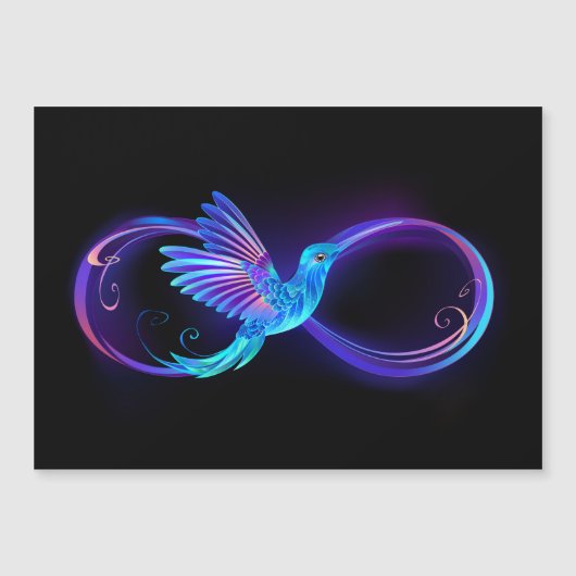 Neon Infinity Symbool met gloeiende Hummingbird Magnetische Uitnodiging (Voorkant)