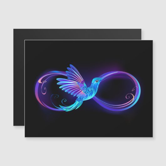 Neon Infinity Symbool met gloeiende Hummingbird Magnetische Uitnodiging (Voorkant / Achterkant)