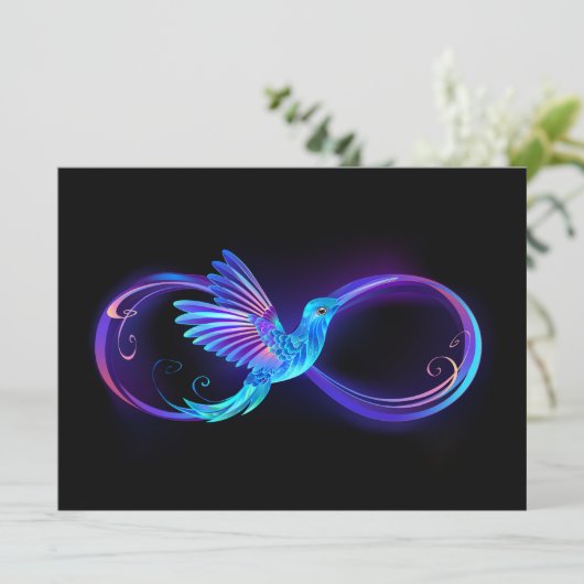 Neon Infinity Symbool met gloeiende Hummingbird Menu (Staand voorkant)