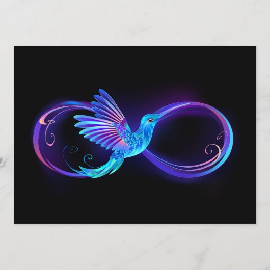 Neon Infinity Symbool met gloeiende Hummingbird Menu (Voorkant)