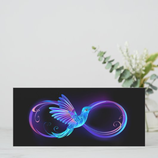 Neon Infinity Symbool met gloeiende Hummingbird Menu (Staand voorkant)