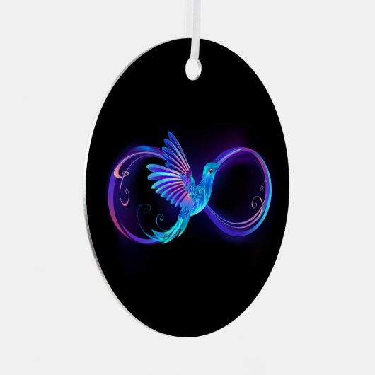 Neon Infinity Symbool met gloeiende Hummingbird Metalen Ornament (Voorkant Rechts)