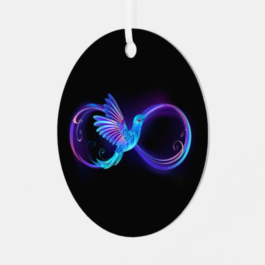 Neon Infinity Symbool met gloeiende Hummingbird Metalen Ornament (Voorkant links)