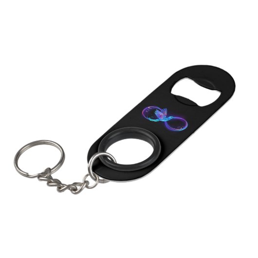 Neon Infinity Symbool met gloeiende Hummingbird Mini Flessenopener (Voorkant Gekanteld)