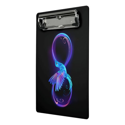 Neon Infinity Symbool met gloeiende Hummingbird Mini Klembord (Angled2)