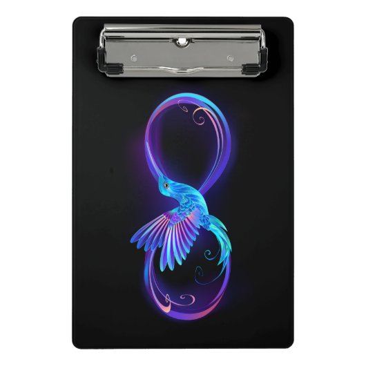 Neon Infinity Symbool met gloeiende Hummingbird Mini Klembord (Voorkant)