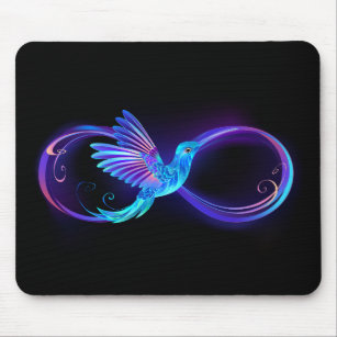 Neon Infinity Symbool met gloeiende Hummingbird Muismat