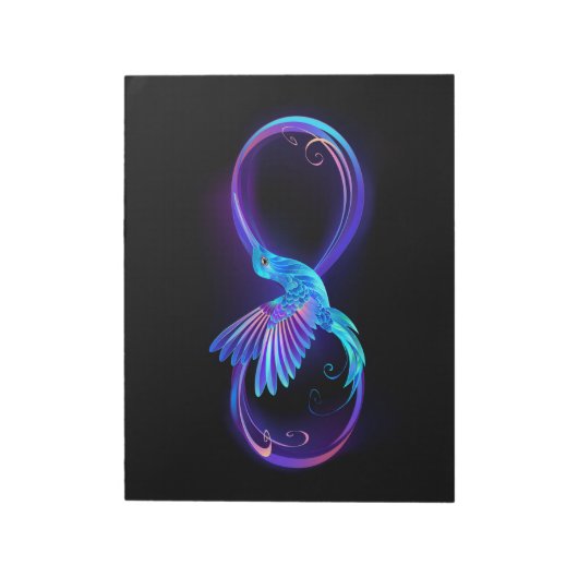Neon Infinity Symbool met gloeiende Hummingbird Notitieblok (Linkerzijde)