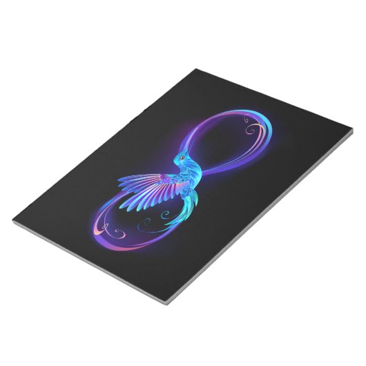 Neon Infinity Symbool met gloeiende Hummingbird Notitieblok (Schuin)