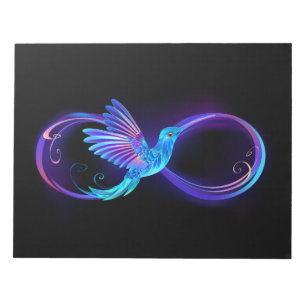 Neon Infinity Symbool met gloeiende Hummingbird Notitieblok