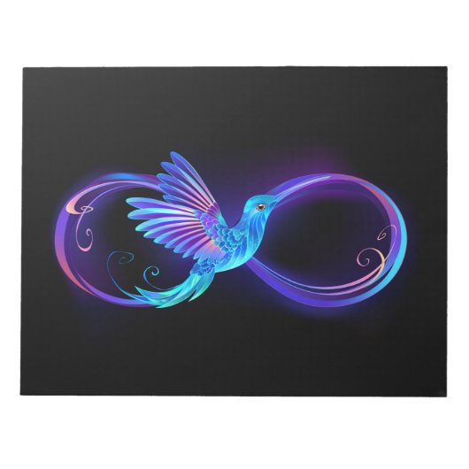 Neon Infinity Symbool met gloeiende Hummingbird Notitieblok (Voorkant)