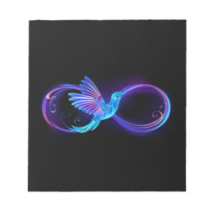 Neon Infinity Symbool met gloeiende Hummingbird Notitieblok