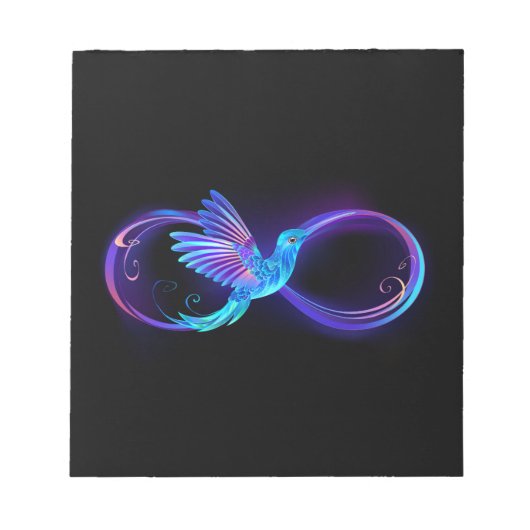 Neon Infinity Symbool met gloeiende Hummingbird Notitieblok (Voorkant)
