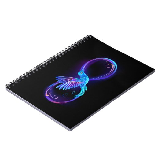 Neon Infinity Symbool met gloeiende Hummingbird Notitieboek (Linkerzijde)