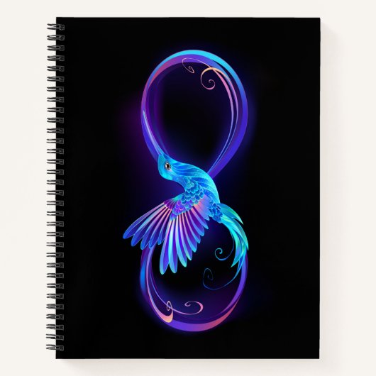 Neon Infinity Symbool met gloeiende Hummingbird Notitieboek (Voorkant)