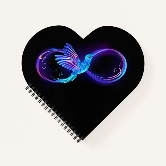 Neon Infinity Symbool met gloeiende Hummingbird Notitieboek (Voorkant)
