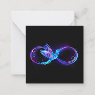 Neon Infinity Symbool met gloeiende Hummingbird Notitiekaartje