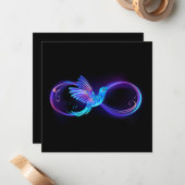 Neon Infinity Symbool met gloeiende Hummingbird Notitiekaartje (Voorkant / Achterkant in situ)
