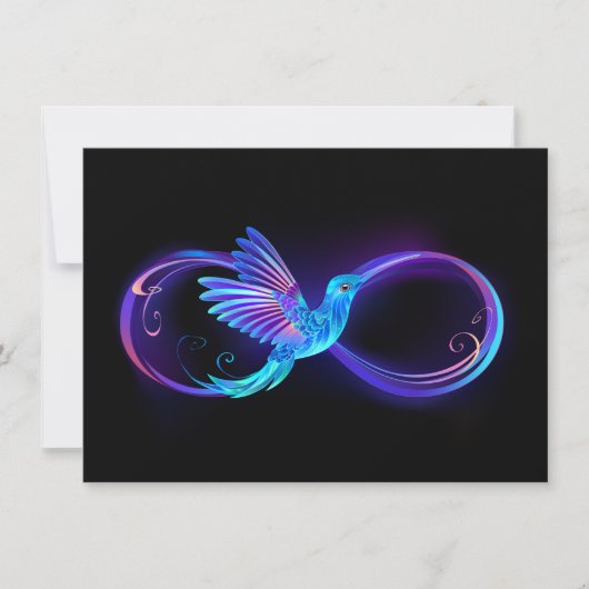 Neon Infinity Symbool met gloeiende Hummingbird Notitiekaartje (Voorkant)