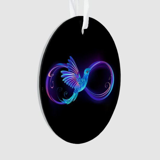 Neon Infinity Symbool met gloeiende Hummingbird Ornament (voorkant)