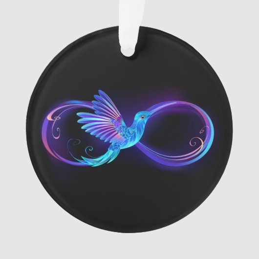 Neon Infinity Symbool met gloeiende Hummingbird Ornament (voorkant)