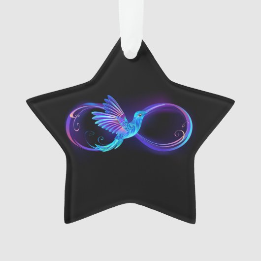 Neon Infinity Symbool met gloeiende Hummingbird Ornament (voorkant)