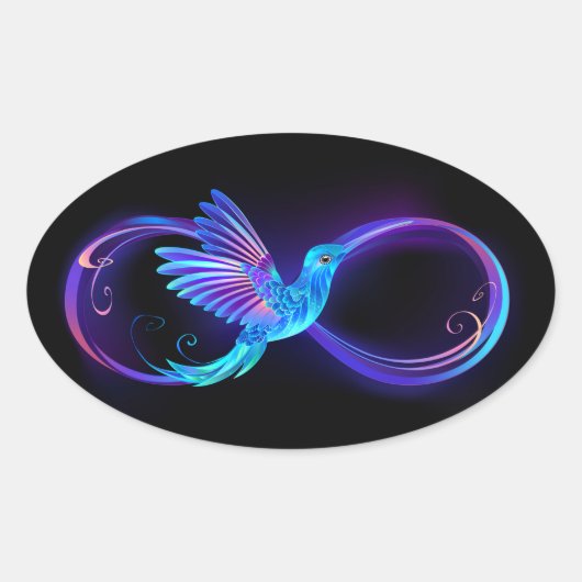 Neon Infinity Symbool met gloeiende Hummingbird Ovale Sticker (Voorkant)