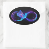 Neon Infinity Symbool met gloeiende Hummingbird Ovale Sticker (Tas)