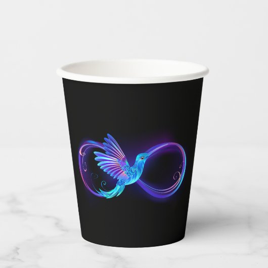Neon Infinity Symbool met gloeiende Hummingbird Papieren Bekers (Voorkant)