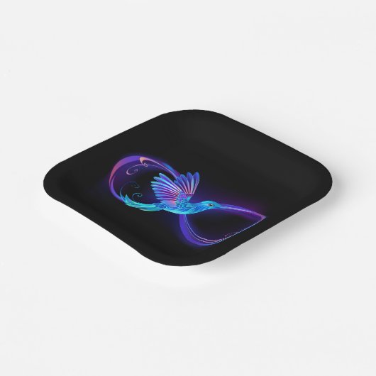 Neon Infinity Symbool met gloeiende Hummingbird Papieren Bordje (Gebogen)