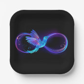 Neon Infinity Symbool met gloeiende Hummingbird Papieren Bordje (Voorkant)