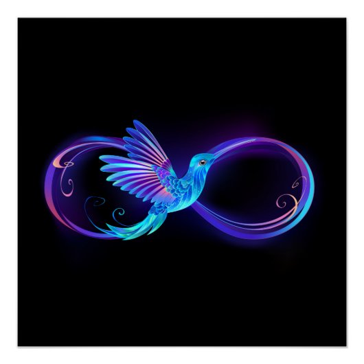 Neon Infinity Symbool met gloeiende Hummingbird Perfect Poster (Voorkant)