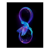 Neon Infinity Symbool met gloeiende Hummingbird Perfect Poster (Voorkant)