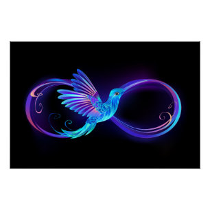 Neon Infinity Symbool met gloeiende Hummingbird Perfect Poster