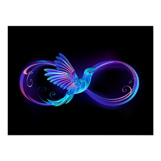 Neon Infinity Symbool met gloeiende Hummingbird Perfect Poster (Voorkant)