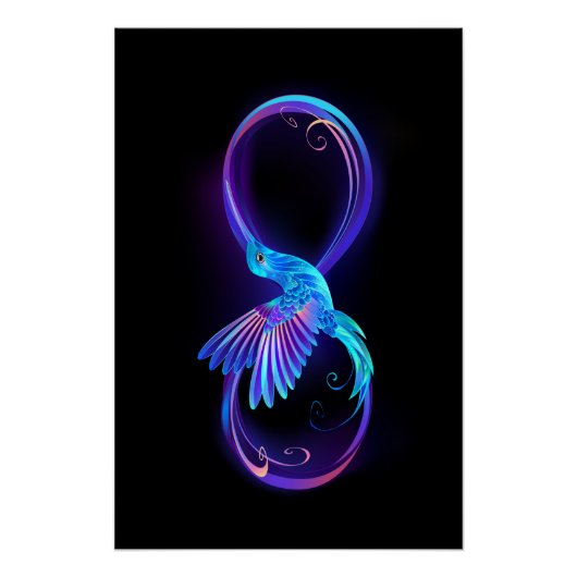 Neon Infinity Symbool met gloeiende Hummingbird Perfect Poster (Voorkant)
