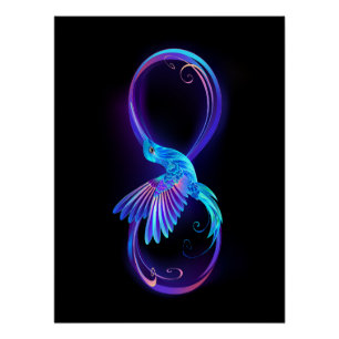 Neon Infinity Symbool met gloeiende Hummingbird Perfect Poster