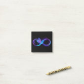 Neon Infinity Symbool met gloeiende Hummingbird Post-it® Notes (Op bureau)