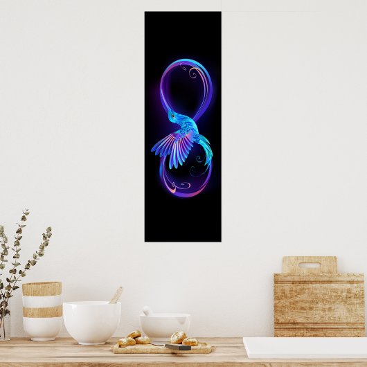Neon Infinity Symbool met gloeiende Hummingbird Poster (Keuken)