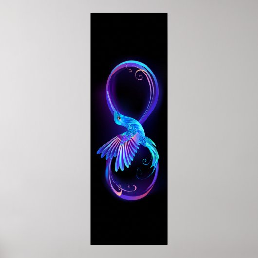 Neon Infinity Symbool met gloeiende Hummingbird Poster (Voorkant)
