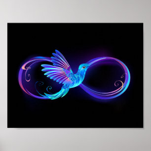 Neon Infinity Symbool met gloeiende Hummingbird Poster