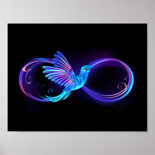 Neon Infinity Symbool met gloeiende Hummingbird Poster (Voorkant)