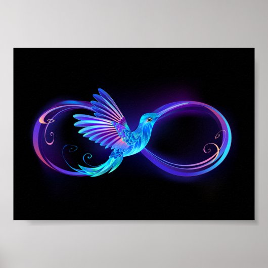 Neon Infinity Symbool met gloeiende Hummingbird Poster (Voorkant)