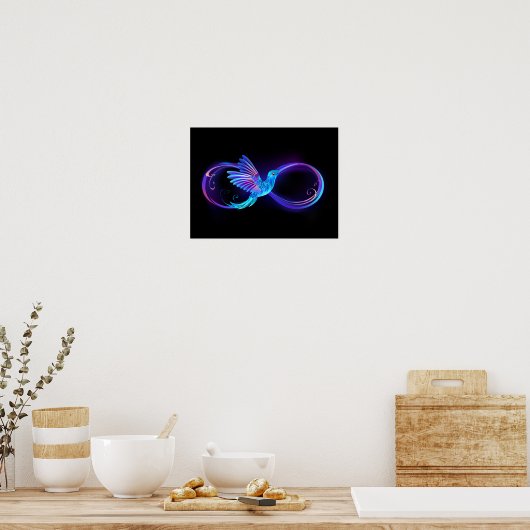 Neon Infinity Symbool met gloeiende Hummingbird Poster (Keuken)