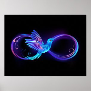 Neon Infinity Symbool met gloeiende Hummingbird Poster