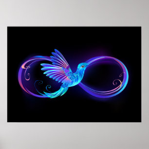 Neon Infinity Symbool met gloeiende Hummingbird Poster