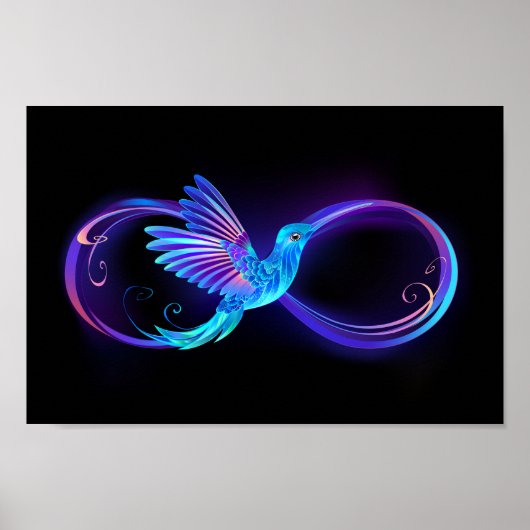 Neon Infinity Symbool met gloeiende Hummingbird Poster (Voorkant)