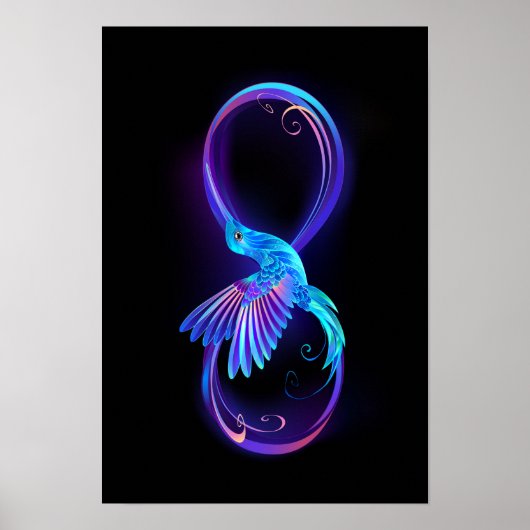 Neon Infinity Symbool met gloeiende Hummingbird Poster (Voorkant)