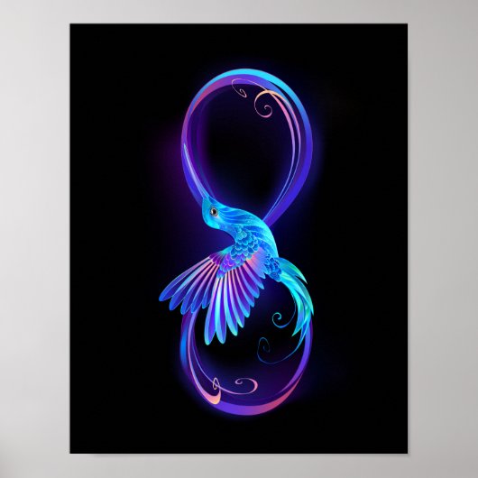 Neon Infinity Symbool met gloeiende Hummingbird Poster (Voorkant)