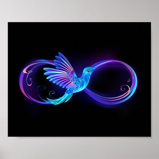 Neon Infinity Symbool met gloeiende Hummingbird Poster (Voorkant)